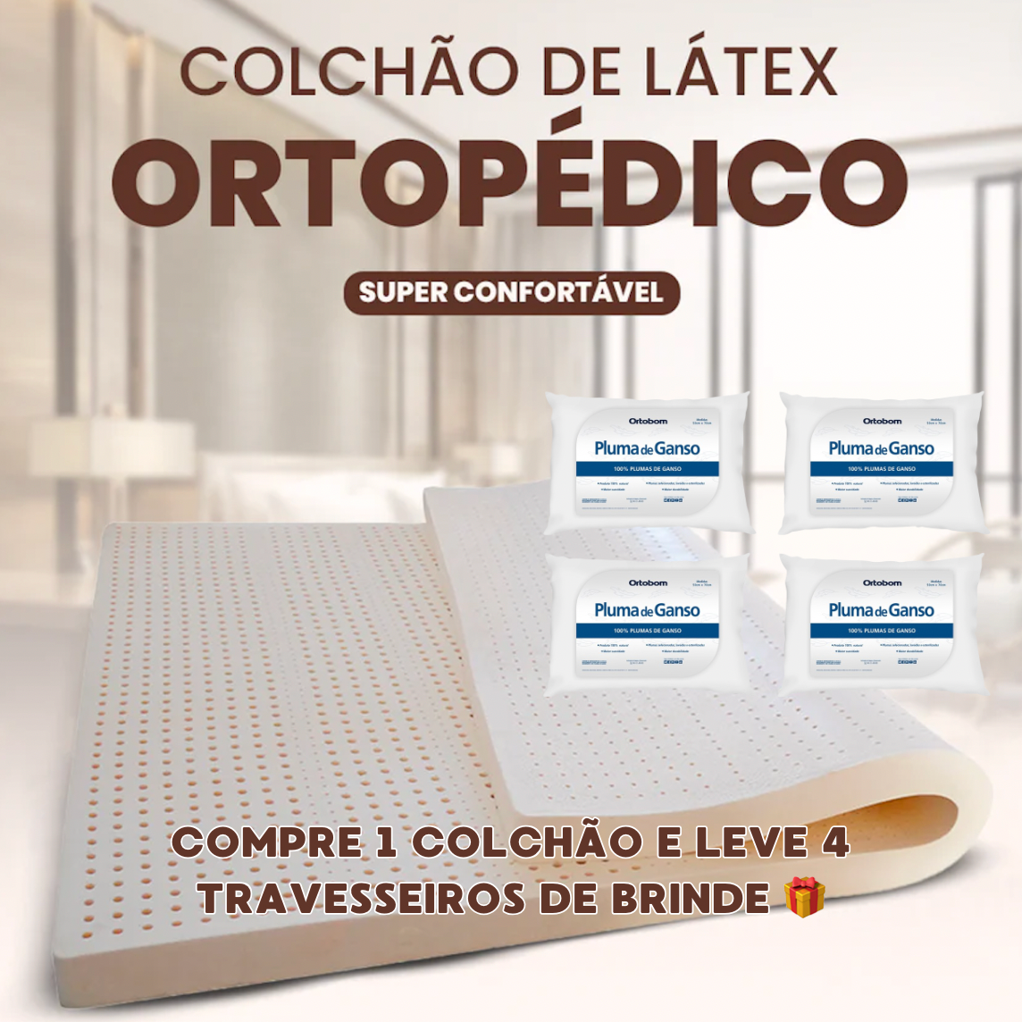 Cómodo Colchón Ortopédico de Látex + 4 Almohadas (REGALO)